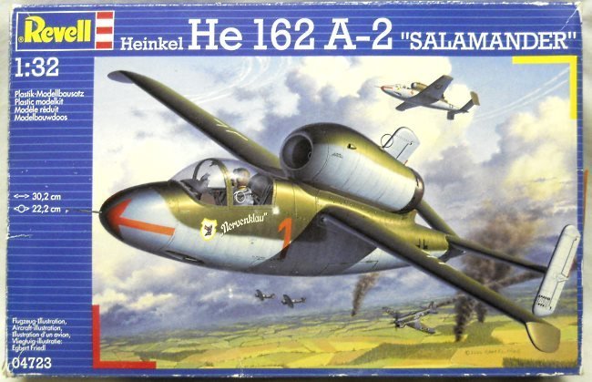 Revell 1/32 Heinkel He-162 A-2 Salamander With Two Eduard PE Sets / Cutting Edge Decals / Aires Cockpit and Wheel Bay / Aries Wheel Set and Masks / Czech Masters Control Surfaces - 3./JG1 'Oesau' Oblt. Emil Demuth May 1945 / 2./JG1 May 1945 / 3.JG1 Lt. G. Stiemer May, 04723 plastic model kit